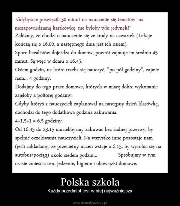 Polska szkoła – Każdy przedmiot jest w niej najważniejszy 