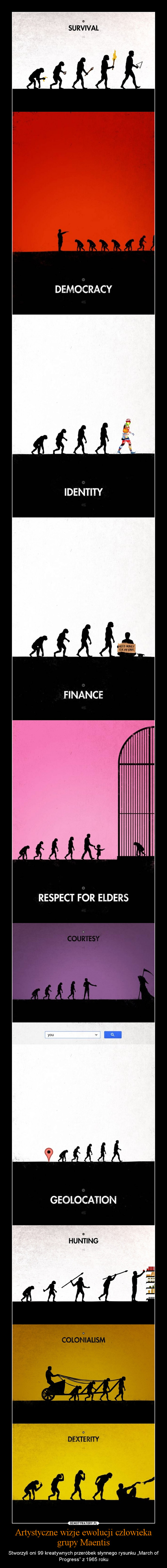 Artystyczne wizje ewolucji człowieka grupy Maentis – Stworzyli oni 99 kreatywnych przeróbek słynnego rysunku „March of Progress” z 1965 roku 