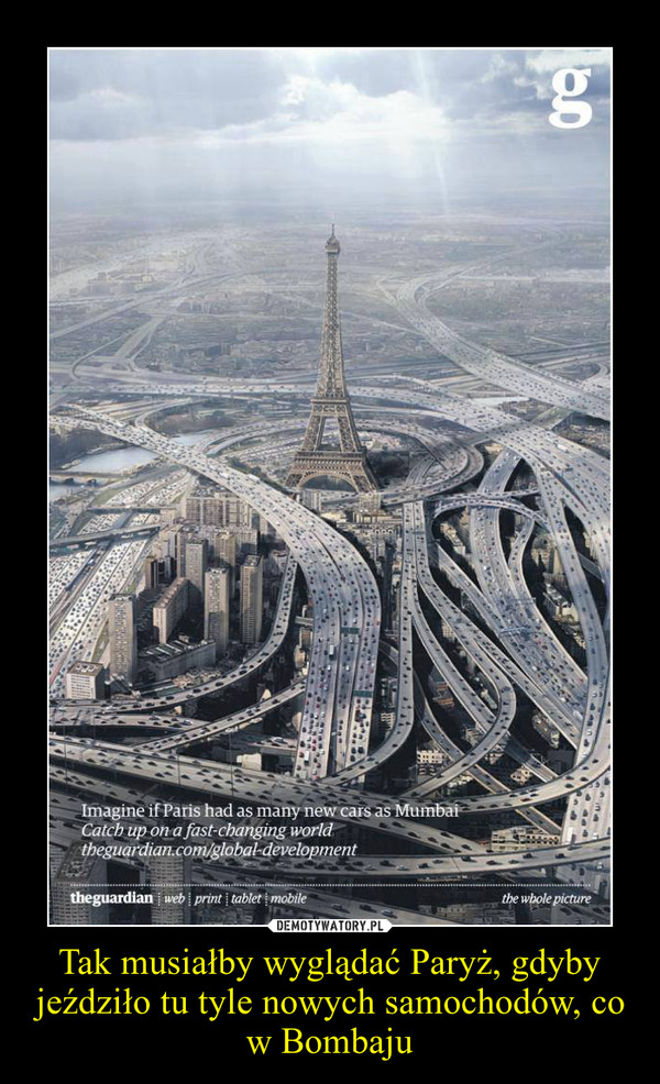 Tak musiałby wyglądać Paryż, gdyby jeździło tu tyle nowych samochodów, co w Bombaju