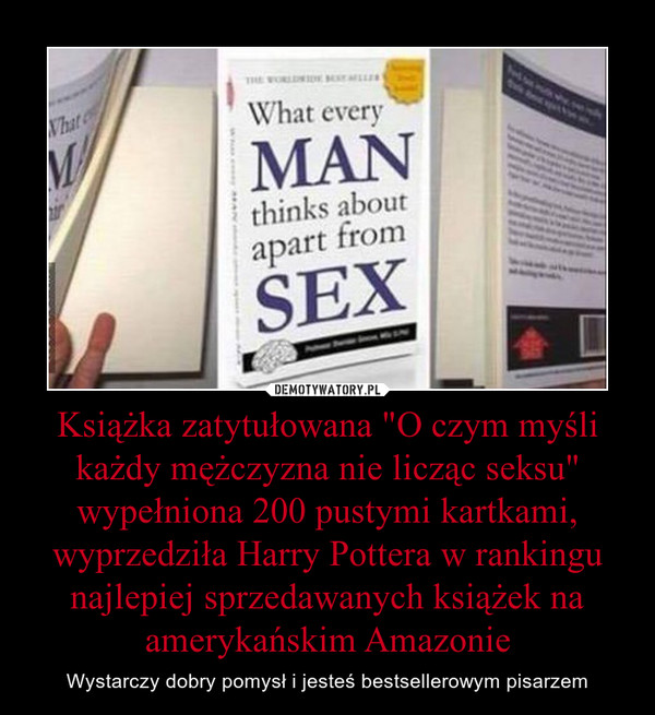 Książka zatytułowana "O czym myśli każdy mężczyzna nie licząc seksu" wypełniona 200 pustymi kartkami, wyprzedziła Harry Pottera w rankingu najlepiej sprzedawanych książek na amerykańskim Amazonie