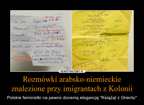 Rozmówki arabsko-niemieckie znalezione przy imigrantach z Kolonii – Polskie feministki na pewno docenią elegancję "Książąt z Orientu" 