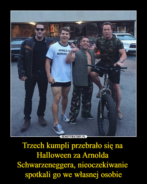 Trzech kumpli przebrało się na Halloween za Arnolda Schwarzeneggera, nieoczekiwanie spotkali go we własnej osobie –  