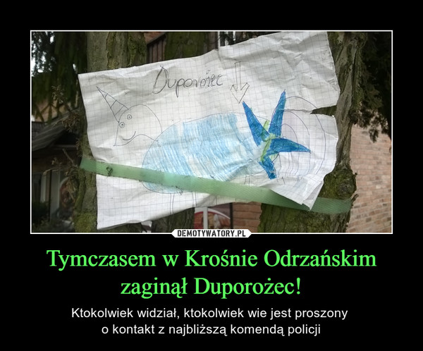Tymczasem w Krośnie Odrzańskim zaginął Duporożec! – Ktokolwiek widział, ktokolwiek wie jest proszony o kontakt z najbliższą komendą policji 
