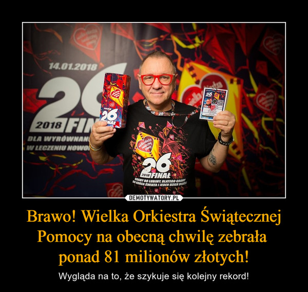 Brawo! Wielka Orkiestra Świątecznej Pomocy na obecną chwilę zebrała ponad 81 milionów złotych! – Wygląda na to, że szykuje się kolejny rekord! 