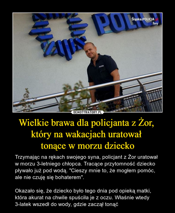 Wielkie brawa dla policjanta z Żor, 
który na wakacjach uratował 
tonące w morzu dziecko