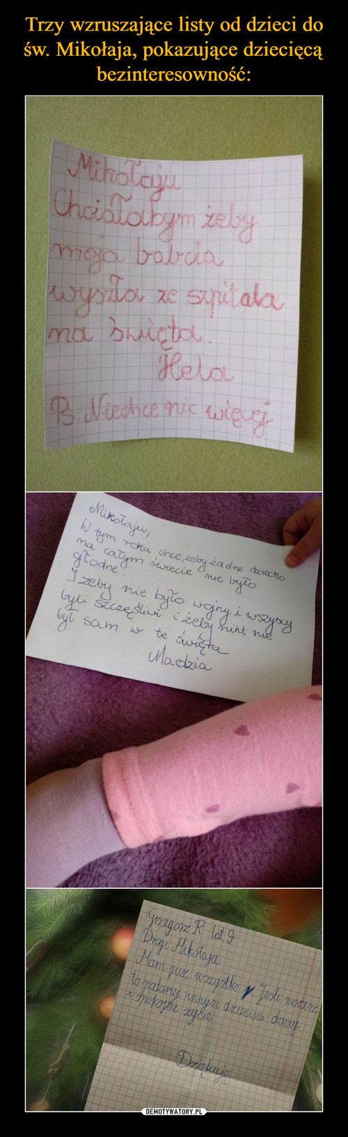 Trzy wzruszające listy od dzieci do św. Mikołaja, pokazujące dziecięcą bezinteresowność: