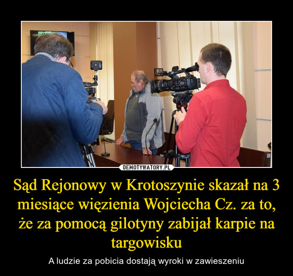 Sąd Rejonowy w Krotoszynie skazał na 3 miesiące więzienia Wojciecha Cz. za to, że za pomocą gilotyny zabijał karpie na targowisku – A ludzie za pobicia dostają wyroki w zawieszeniu 