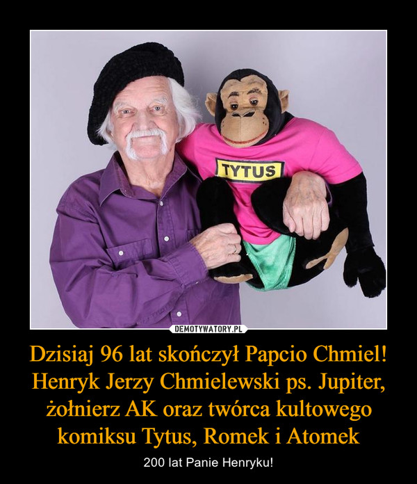 Dzisiaj 96 lat skończył Papcio Chmiel! Henryk Jerzy Chmielewski ps. Jupiter, żołnierz AK oraz twórca kultowego komiksu Tytus, Romek i Atomek