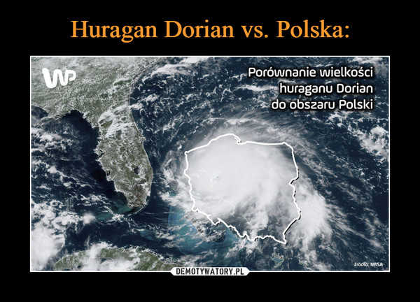  –  Porównanie wielkości huraganu Dorian do obszaru Polski