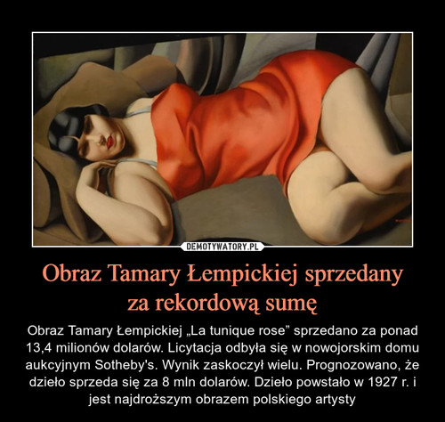 Obraz Tamary Łempickiej sprzedany
za rekordową sumę