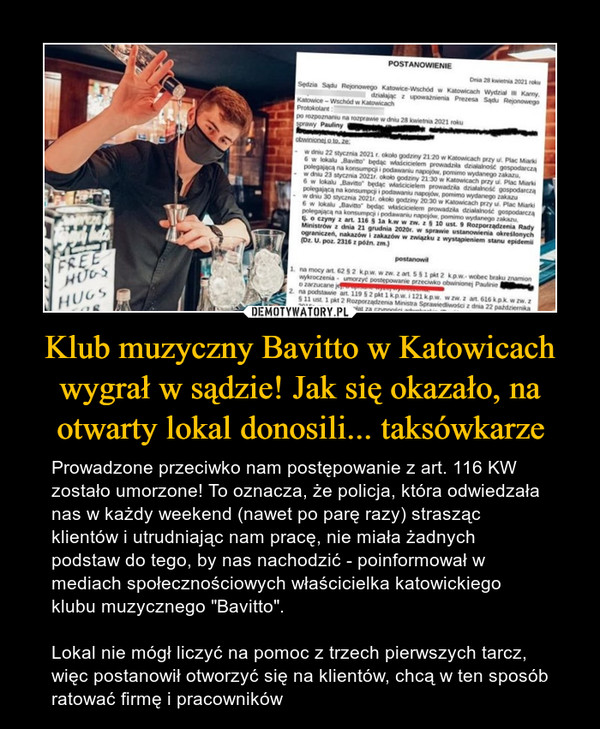 Klub muzyczny Bavitto w Katowicach wygrał w sądzie! Jak się okazało, na otwarty lokal donosili... taksówkarze