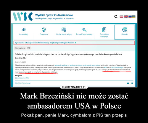 Mark Brzeziński nie może zostać ambasadorem USA w Polsce