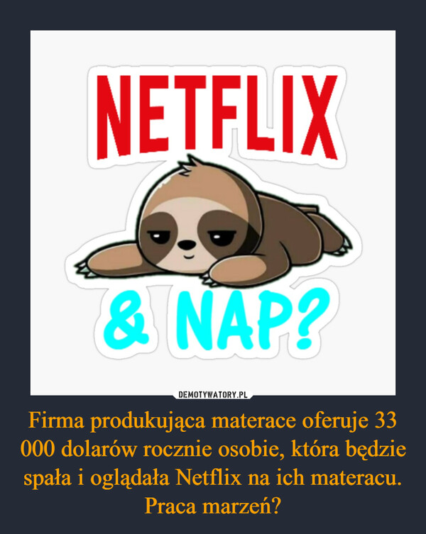 Firma produkująca materace oferuje 33 000 dolarów rocznie osobie, która będzie spała i oglądała Netflix na ich materacu. Praca marzeń? –  