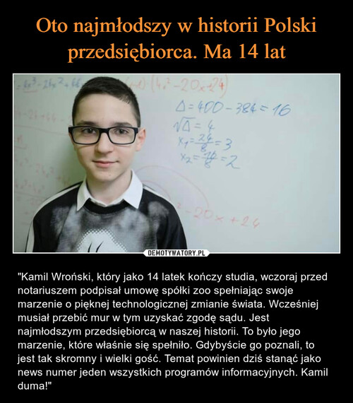Oto najmłodszy w historii Polski przedsiębiorca. Ma 14 lat