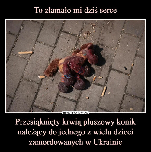 To złamało mi dziś serce Przesiąknięty krwią pluszowy konik należący do jednego z wielu dzieci zamordowanych w Ukrainie
