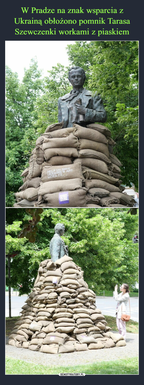 W Pradze na znak wsparcia z Ukrainą obłożono pomnik Tarasa Szewczenki workami z piaskiem