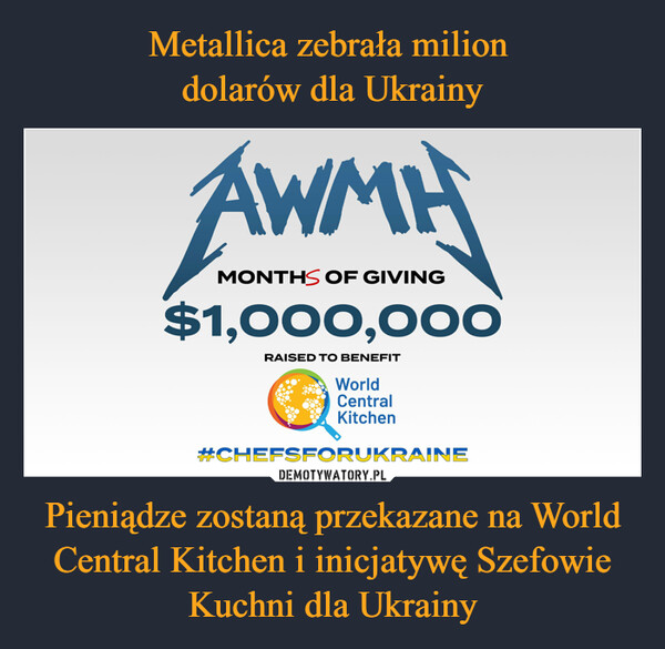 Pieniądze zostaną przekazane na World Central Kitchen i inicjatywę Szefowie Kuchni dla Ukrainy –  