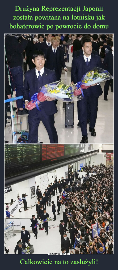 Drużyna Reprezentacji Japonii została powitana na lotnisku jak bohaterowie po powrocie do domu Całkowicie na to zasłużyli!