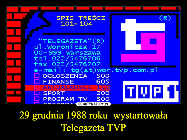 29 grudnia 1988 roku  wystartowała Telegazeta TVP