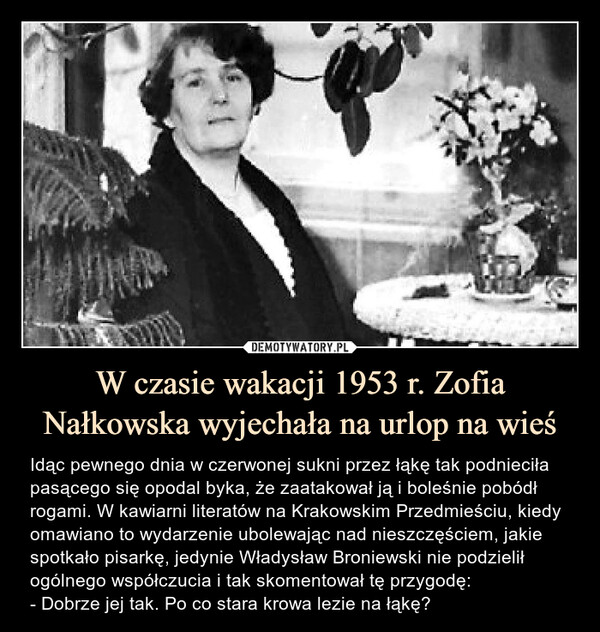 W czasie wakacji 1953 r. Zofia Nałkowska wyjechała na urlop na wieś
