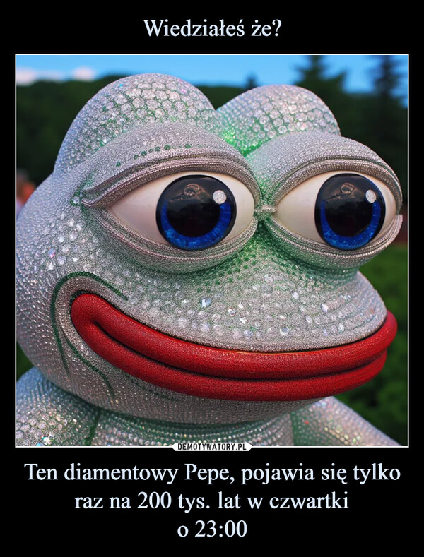 Wiedziałeś że? Ten diamentowy Pepe, pojawia się tylko raz na 200 tys. lat w czwartki
o 23:00