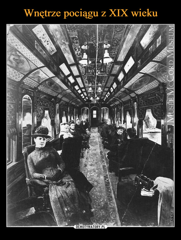 Wnętrze pociągu z XIX wieku